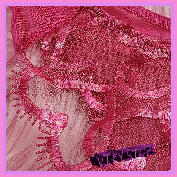 💖 NWT Victoria’s Secret Dream Angels Lace Mesh Pink Foil Brazilian M #7264 💖 - Picture 5 of 7